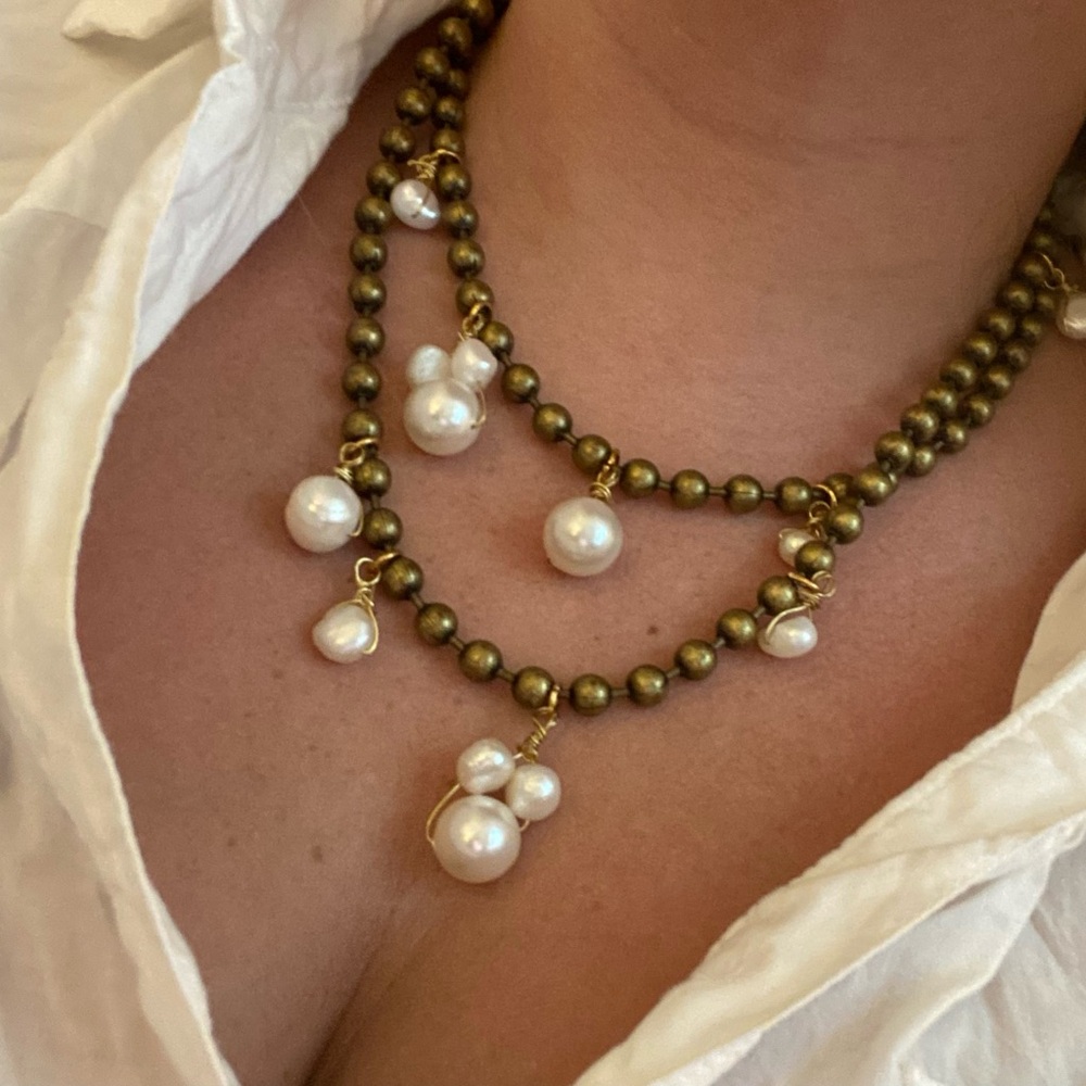 handmade pearl and brass necklace